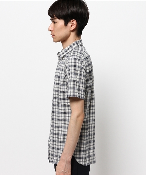 OUTLET（アウトレット）の「【BLOOM&BRANCH】半袖チェックシャツM（シャツ/ブラウス・メンズ・グレー/ネイビー・MEDIUM/LARGE）」の4枚目の写真