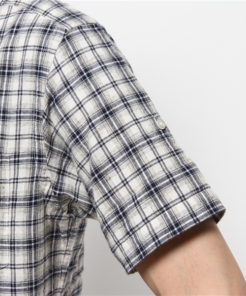 OUTLET（アウトレット）の「【BLOOM&BRANCH】半袖チェックシャツM（シャツ/ブラウス・メンズ・グレー/ネイビー・MEDIUM/LARGE）」の7枚目の写真