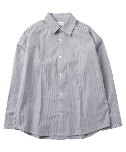 GLAZOS（グラソス）の「ストライプ・ロゴ刺繍シャツ（シャツ/ブラウス・キッズ・インディゴブルー/ブルー/グレー・150cm/140cm/170cm/160cm）」の2枚目の写真