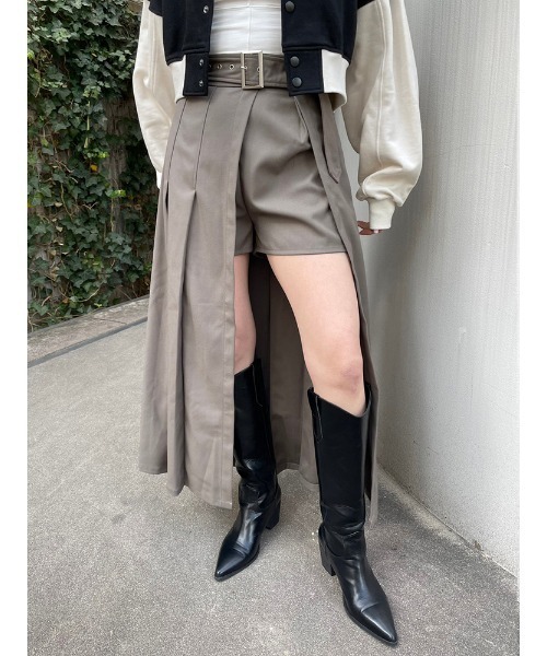 ENVYM（アンビー）の「タックプリーツラップＳＫ（スカート・レディース・ブラック/グレー・FREE）」の6枚目の写真