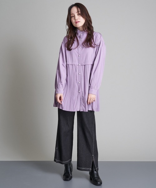 A de a.v.v（アードアー・ヴェ・ヴェ）の「裾プリーツボリュームスリーブブラウス（シャツ/ブラウス・レディース・ライトパープル/ブラック/ホワイト・38/36/MEDIUM/SMALL）」の6枚目の写真