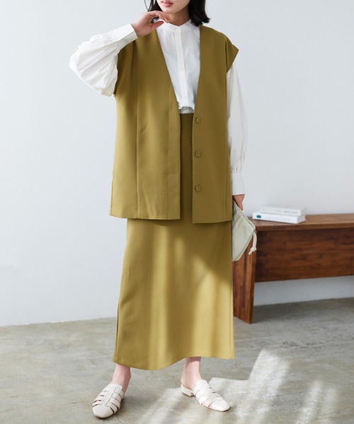 LIAN（リアン）の「ノースリーブベスト＆Iラインロングスカート　セットアップ（セットアップ・レディース・アイボリー/ブラック/ブラウン/イエロー/グレイッシュベージュ・FREE）」の13枚目の写真