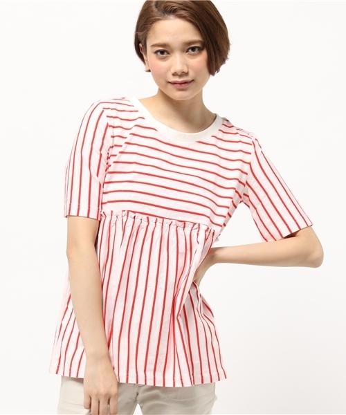 OUTLET（アウトレット）の「【Ciaopanic】ボーダー切替Tシャツ（Tシャツ/カットソー・レディース・ブルー/ネイビー/オレンジ・FREE）」の3枚目の写真