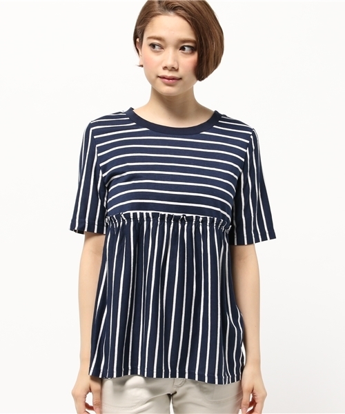 OUTLET（アウトレット）の「【Ciaopanic】ボーダー切替Tシャツ（Tシャツ/カットソー・レディース・ブルー/ネイビー/オレンジ・FREE）」の4枚目の写真