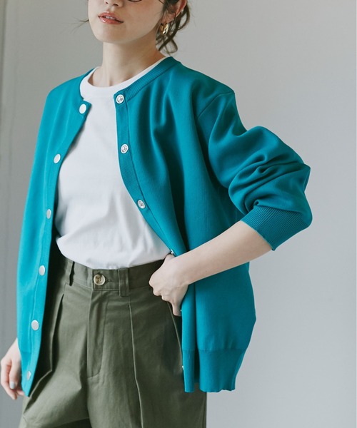 NANO universe（ナノユニバース）の「LB.04/ライトスポンディッシュメタルスナップカーディガン（カーディガン/ボレロ・レディース・ホワイト/ベージュ/グリーン/その他1/その他2・FREE）」の4枚目の写真