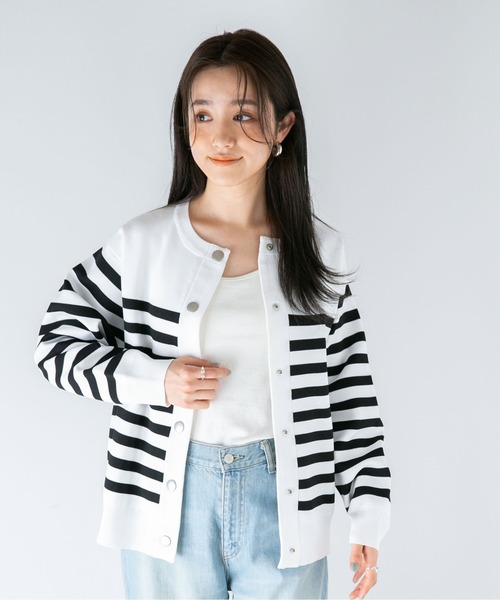 NANO universe（ナノユニバース）の「LB.04/ライトスポンディッシュメタルスナップカーディガン（カーディガン/ボレロ・レディース・ホワイト/ベージュ/グリーン/その他1/その他2・FREE）」の7枚目の写真