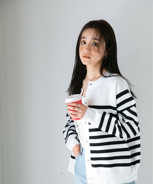 NANO universe（ナノユニバース）の「LB.04/ライトスポンディッシュメタルスナップカーディガン（カーディガン/ボレロ・レディース・ホワイト/ベージュ/グリーン/その他1/その他2・FREE）」の9枚目の写真