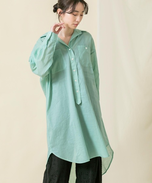 Gready Brilliant（グレディブリリアン）の「綿麻スキッパーシャツワンピース（シャツワンピース・レディース・ピンク/グリーン・FREE）」の2枚目の写真