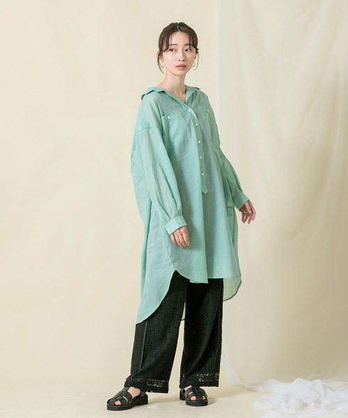 Gready Brilliant（グレディブリリアン）の「綿麻スキッパーシャツワンピース（シャツワンピース・レディース・ピンク/グリーン・FREE）」の12枚目の写真