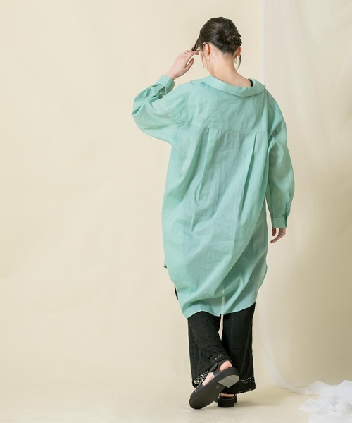 Gready Brilliant（グレディブリリアン）の「綿麻スキッパーシャツワンピース（シャツワンピース・レディース・ピンク/グリーン・FREE）」の9枚目の写真