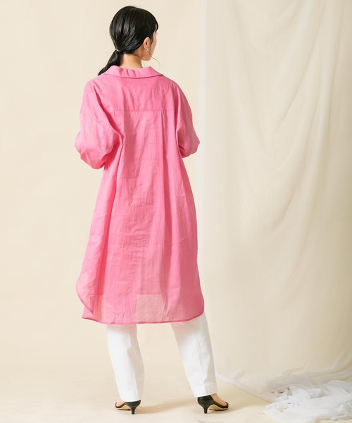 Gready Brilliant（グレディブリリアン）の「綿麻スキッパーシャツワンピース（シャツワンピース・レディース・ピンク/グリーン・FREE）」の4枚目の写真