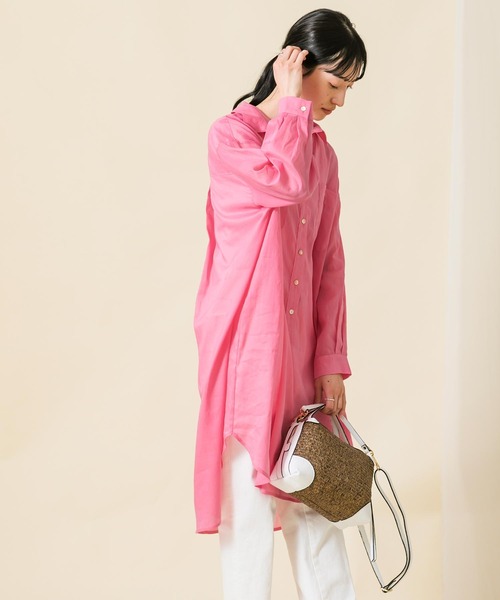Gready Brilliant（グレディブリリアン）の「綿麻スキッパーシャツワンピース（シャツワンピース・レディース・ピンク/グリーン・FREE）」の7枚目の写真