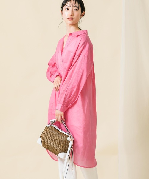 Gready Brilliant（グレディブリリアン）の「綿麻スキッパーシャツワンピース（シャツワンピース・レディース・ピンク/グリーン・FREE）」の19枚目の写真