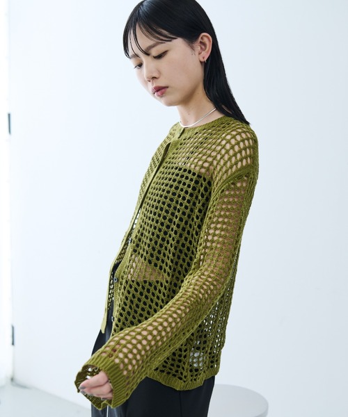 セール】【丈展開あり】2WAYメッシュフレアスリーブカーディガン