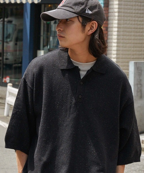 MONO-MART（モノマート）の「【retock's】カラーネップニット ビッグシルエット ポロシャツ（ポロシャツ・レディース・ブラック/ライトグレー/グリーン/ブラウン/ネイビー・M/L）」の8枚目の写真