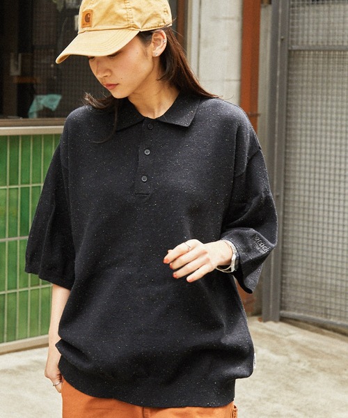 MONO-MART（モノマート）の「【retock's】カラーネップニット ビッグシルエット ポロシャツ（ポロシャツ・レディース・ブラック/ライトグレー/グリーン/ブラウン/ネイビー・M/L）」の13枚目の写真