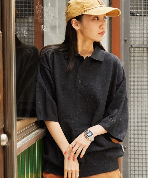 MONO-MART（モノマート）の「【retock's】カラーネップニット ビッグシルエット ポロシャツ（ポロシャツ・レディース・ブラック/ライトグレー/グリーン/ブラウン/ネイビー・M/L）」の14枚目の写真