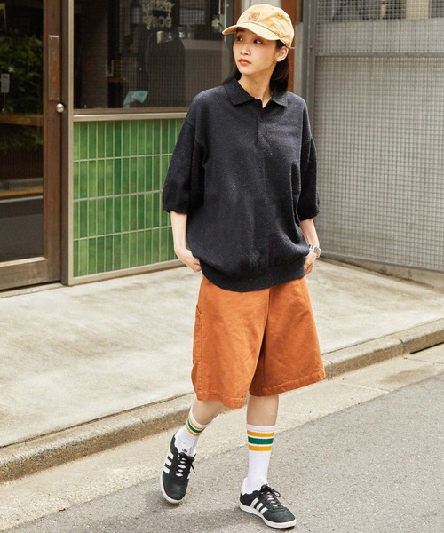 MONO-MART（モノマート）の「【retock's】カラーネップニット ビッグシルエット ポロシャツ（ポロシャツ・レディース・ブラック/ライトグレー/グリーン/ブラウン/ネイビー・M/L）」の21枚目の写真