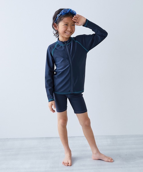 devirock（デビロック）の「UVカット スクール用 長袖ジップラッシュガード（ラッシュガード・キッズ・ネイビー/ネイビー×ホワイト/ネイビー系3/ネイビー系2/ネイビー系1・110cm/120cm/130cm/140cm/150cm/160cm/170cm）」の9枚目の写真