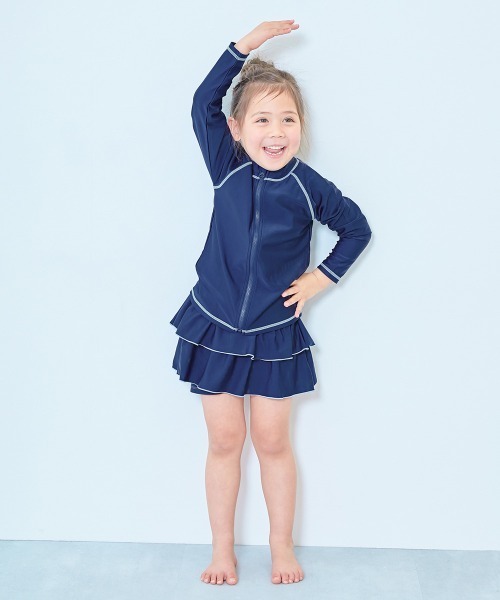 devirock（デビロック）の「UVカット スクール用 長袖ジップラッシュガード（ラッシュガード・キッズ・ネイビー/ネイビー×ホワイト/ネイビー系3/ネイビー系2/ネイビー系1・110cm/120cm/130cm/140cm/150cm/160cm/170cm）」の17枚目の写真