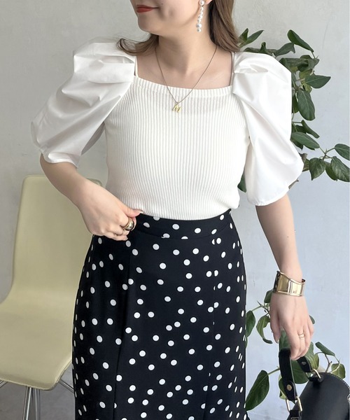 prose verse（プロズヴェール）の「ボリューム袖ニット切替トップス（ニット/セーター・レディース・ブラック/オフホワイト/グリーン・ﾌﾘ-）」の4枚目の写真