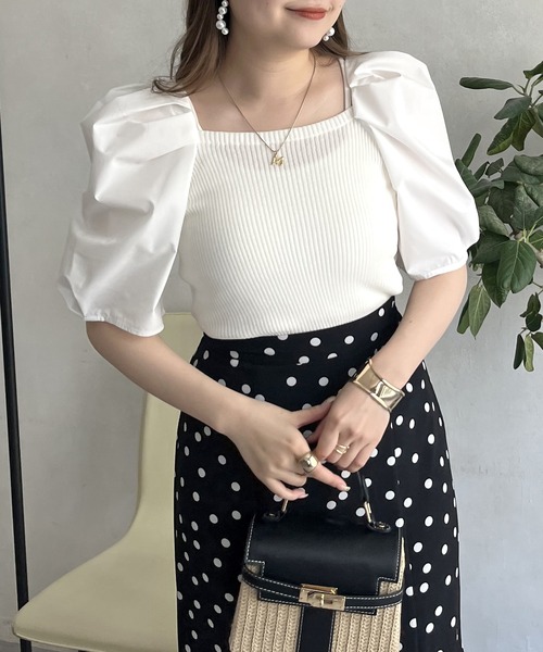 prose verse（プロズヴェール）の「ボリューム袖ニット切替トップス（ニット/セーター・レディース・ブラック/オフホワイト/グリーン・ﾌﾘ-）」の5枚目の写真