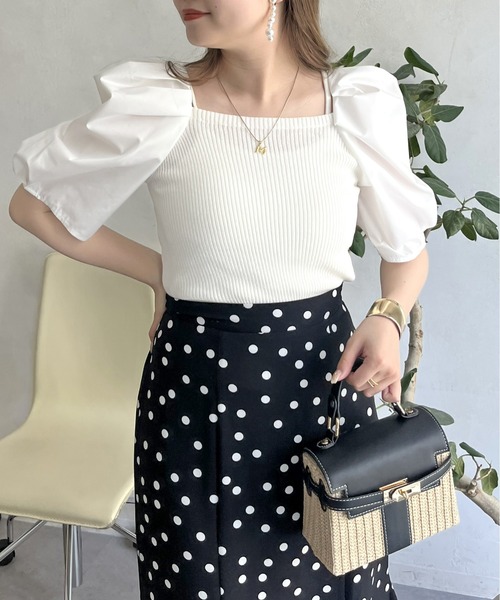 prose verse（プロズヴェール）の「ボリューム袖ニット切替トップス（ニット/セーター・レディース・ブラック/オフホワイト/グリーン・ﾌﾘ-）」の6枚目の写真