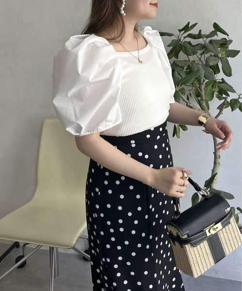 prose verse（プロズヴェール）の「ボリューム袖ニット切替トップス（ニット/セーター・レディース・ブラック/オフホワイト/グリーン・ﾌﾘ-）」の9枚目の写真