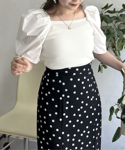 prose verse（プロズヴェール）の「ボリューム袖ニット切替トップス（ニット/セーター・レディース・ブラック/オフホワイト/グリーン・ﾌﾘ-）」の10枚目の写真