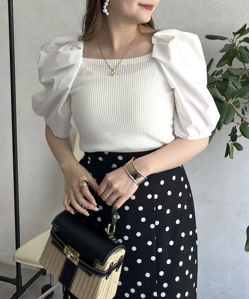 prose verse（プロズヴェール）の「ボリューム袖ニット切替トップス（ニット/セーター・レディース・ブラック/オフホワイト/グリーン・ﾌﾘ-）」の11枚目の写真