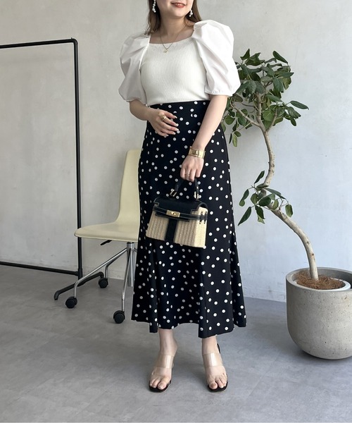 prose verse（プロズヴェール）の「ボリューム袖ニット切替トップス（ニット/セーター・レディース・ブラック/オフホワイト/グリーン・ﾌﾘ-）」の14枚目の写真