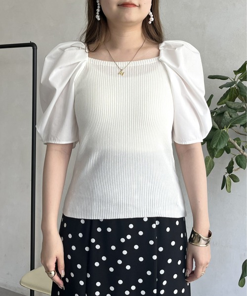 prose verse（プロズヴェール）の「ボリューム袖ニット切替トップス（ニット/セーター・レディース・ブラック/オフホワイト/グリーン・ﾌﾘ-）」の18枚目の写真