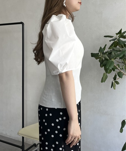 prose verse（プロズヴェール）の「ボリューム袖ニット切替トップス（ニット/セーター・レディース・ブラック/オフホワイト/グリーン・ﾌﾘ-）」の19枚目の写真