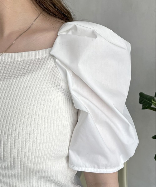 prose verse（プロズヴェール）の「ボリューム袖ニット切替トップス（ニット/セーター・レディース・ブラック/オフホワイト/グリーン・ﾌﾘ-）」の22枚目の写真