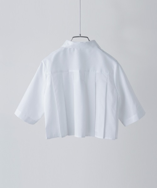 【マチャット】タックプリーツクロップドシャツ 長袖 ホワイト 比翼 クロップド丈 タックプリーツクロップドシャツ（シャツ/ブラウス）｜etoll.（エトル