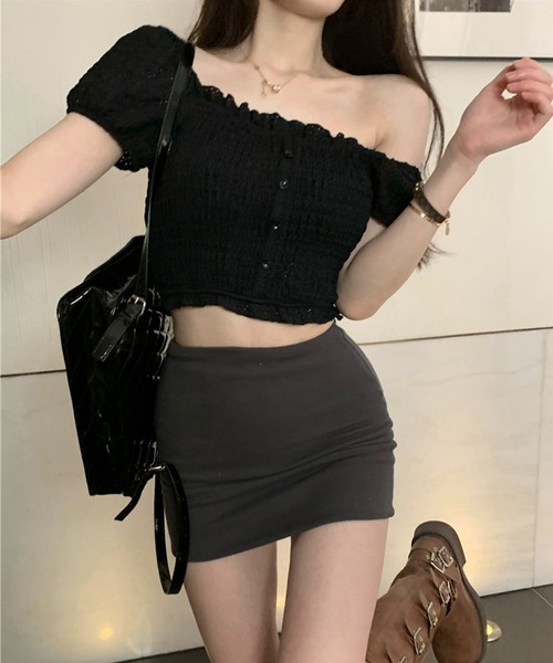 Jasmine Grandiflorum(ジャスミングランディフローラム)の「【Jasmine】2WAYフリルクロップドトップス (SS)(シャツ/ブラウス・レディース・ホワイト/ブラック/ピンク・MEDIUM/LARGE/SMALL/FREE)」の6枚目の写真
