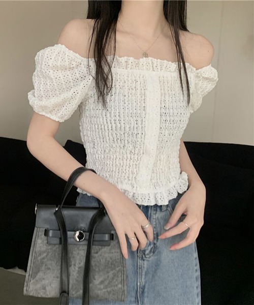 Jasmine Grandiflorum(ジャスミングランディフローラム)の「【Jasmine】2WAYフリルクロップドトップス (SS)(シャツ/ブラウス・レディース・ホワイト/ブラック/ピンク・MEDIUM/LARGE/SMALL/FREE)」の12枚目の写真