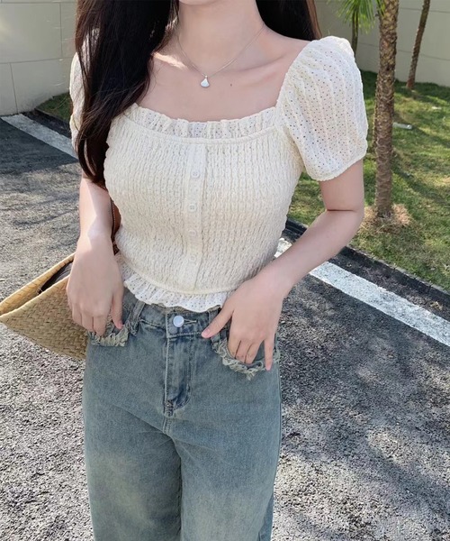 Jasmine Grandiflorum(ジャスミングランディフローラム)の「【Jasmine】2WAYフリルクロップドトップス (SS)(シャツ/ブラウス・レディース・ホワイト/ブラック/ピンク・MEDIUM/LARGE/SMALL/FREE)」の9枚目の写真