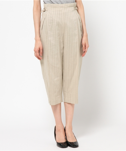 qualite（カリテ）の「ﾘﾈﾝ混ｽﾄﾗｲﾌﾟｱｼﾞｬｽﾄパンツ（その他パンツ・レディース・ベージュ/ネイビー・3/0/2/1）」の3枚目の写真