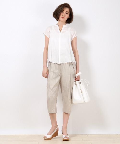 qualite（カリテ）の「ﾘﾈﾝ混ｽﾄﾗｲﾌﾟｱｼﾞｬｽﾄパンツ（その他パンツ・レディース・ベージュ/ネイビー・3/0/2/1）」の12枚目の写真