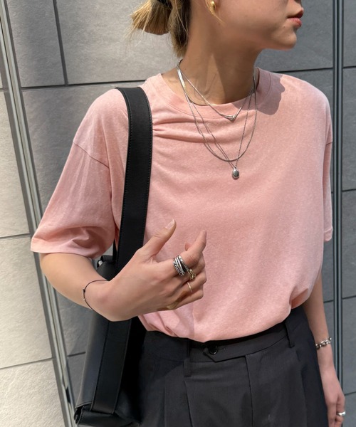 feepur（フェピュール）の「スラブ調ロゴ刺繍シアーTee（Tシャツ/カットソー・レディース・ブルー/ピンク/オートミール/オフホワイト/ブラック・MEDIUM）」の5枚目の写真