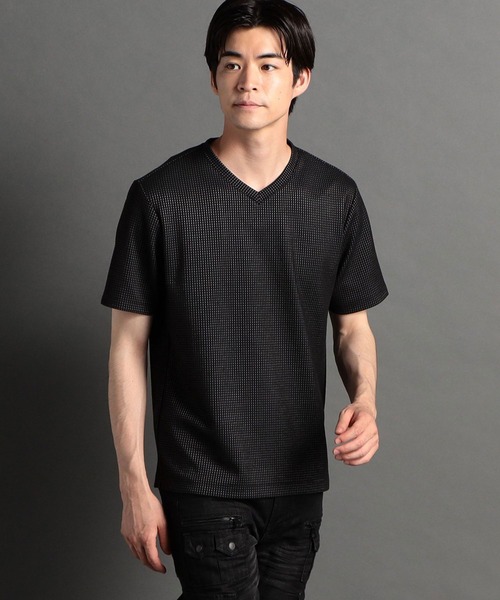 HIDEAWAYS NICOLE（ハイダウェイニコル）の「ボックスミニワッフル半袖Ｖネックカットソー（Tシャツ/カットソー・メンズ・ブラック/ホワイト×ブラック/ブラック×ホワイト・LARGE/X-LARGE/MEDIUM）」の3枚目の写真