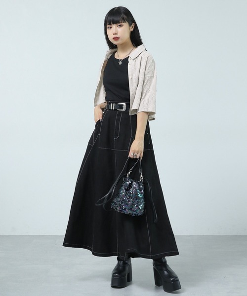 PAGEBOY(ページボーイ)の「ジャガードショートシャツ(シャツ/ブラウス・レディース・ブラック/グレイッシュベージュ/ブラウン・FREE)」の9枚目の写真