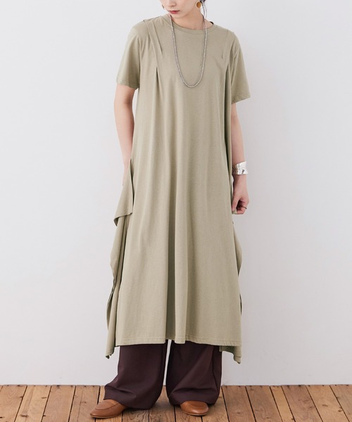 Fashion Letter(ファッションレター)の「【M-5L】ショルダータック Tシャツワンピース(ワンピース・レディース・モカ/グレイッシュベージュ/カーキ/ブラック・M~L/LL~3L/4L~5L)」の4枚目の写真