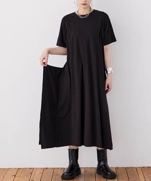 Fashion Letter(ファッションレター)の「【M-5L】ショルダータック Tシャツワンピース(ワンピース・レディース・モカ/グレイッシュベージュ/カーキ/ブラック・M~L/LL~3L/4L~5L)」の2枚目の写真