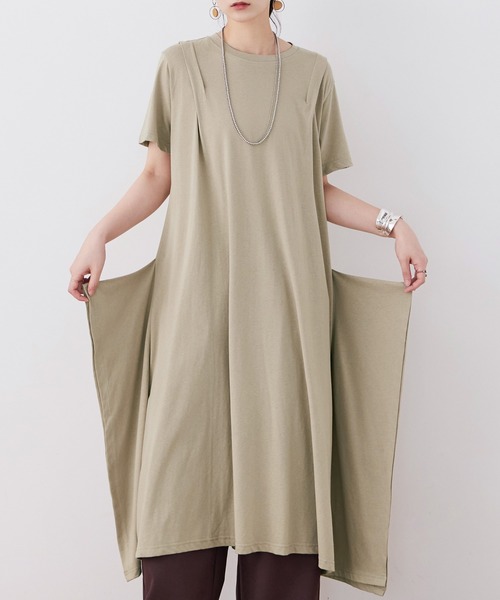 Fashion Letter(ファッションレター)の「【M-5L】ショルダータック Tシャツワンピース(ワンピース・レディース・モカ/グレイッシュベージュ/カーキ/ブラック・M~L/LL~3L/4L~5L)」の19枚目の写真