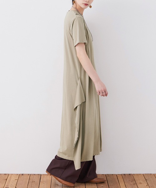 Fashion Letter(ファッションレター)の「【M-5L】ショルダータック Tシャツワンピース(ワンピース・レディース・モカ/グレイッシュベージュ/カーキ/ブラック・M~L/LL~3L/4L~5L)」の14枚目の写真
