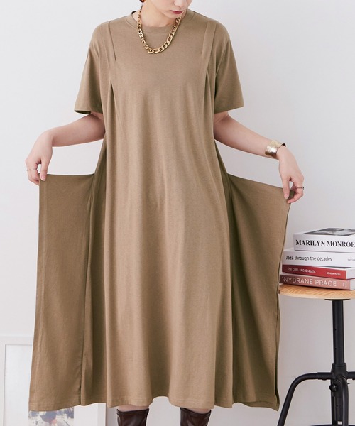 Fashion Letter(ファッションレター)の「【M-5L】ショルダータック Tシャツワンピース(ワンピース・レディース・モカ/グレイッシュベージュ/カーキ/ブラック・M~L/LL~3L/4L~5L)」の20枚目の写真