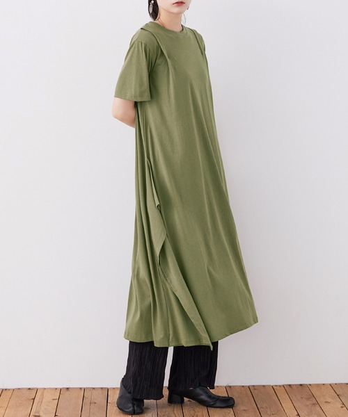 Fashion Letter(ファッションレター)の「【M-5L】ショルダータック Tシャツワンピース(ワンピース・レディース・モカ/グレイッシュベージュ/カーキ/ブラック・M~L/LL~3L/4L~5L)」の6枚目の写真