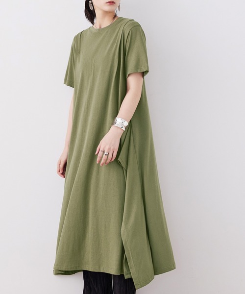 Fashion Letter(ファッションレター)の「【M-5L】ショルダータック Tシャツワンピース(ワンピース・レディース・モカ/グレイッシュベージュ/カーキ/ブラック・M~L/LL~3L/4L~5L)」の11枚目の写真